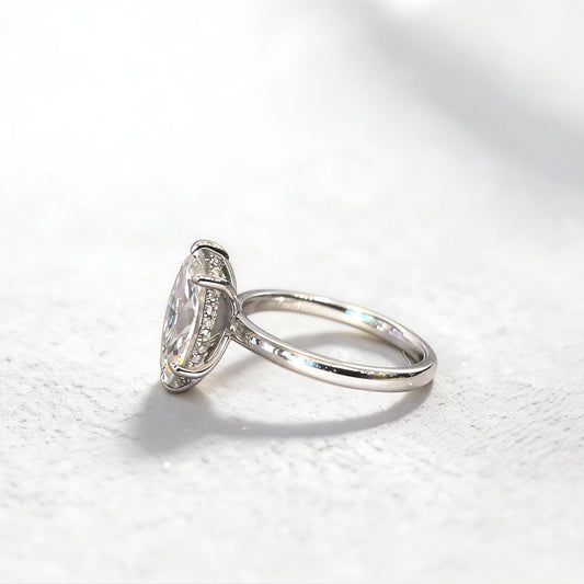 Marquise Solitaire Diamond Ring | Hidden Halo Design | Elongated Elegance | Lab-Grown Diamond