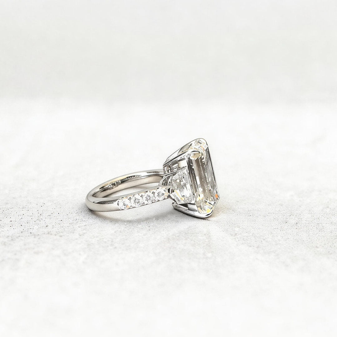 Half Eternity Emerald-Center Trilogy Ring with Cadillac Sidestones