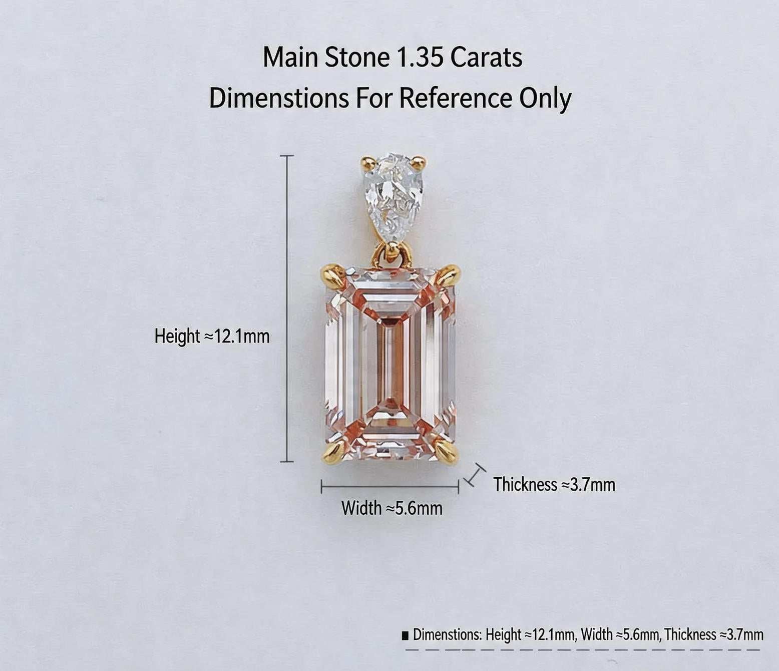 Emerald Cut Fancy Pink Lab Grown Diamond With Pear Accent Stone Minimalist Pendant | 18K Gold