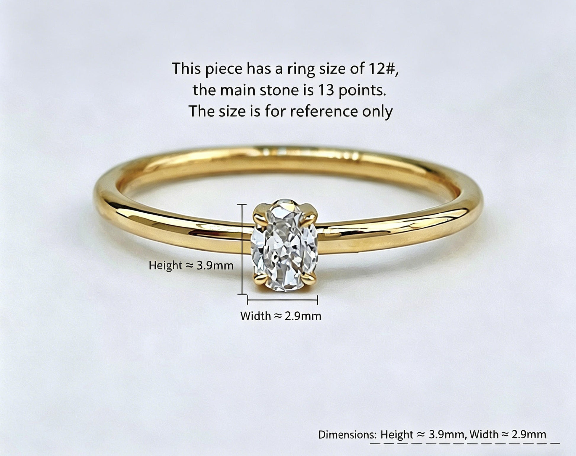 Oval Cut 0.13ct Lab-Grown Diamond Minimalist Solitaire Stacking Ring| 18K Yellow Gold