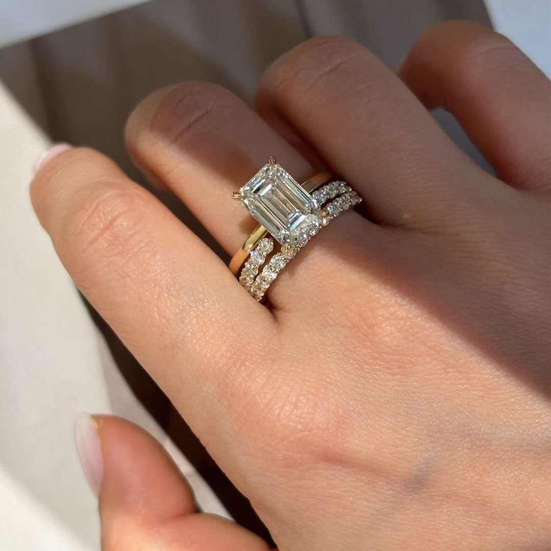 Emerald Cut Stacking Ring Set | The Ultimate Yellow Gold Elegance