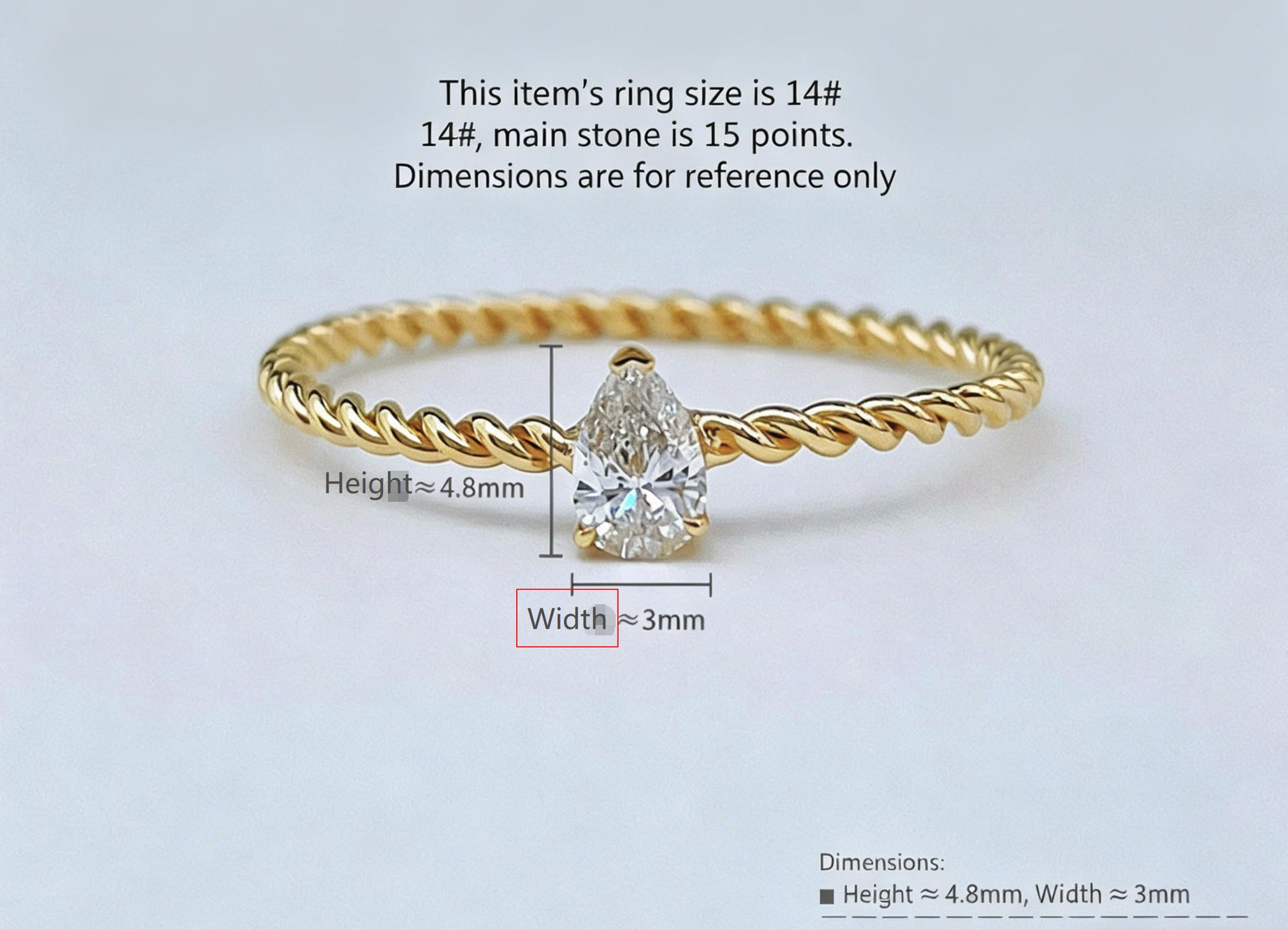 Dainty Twist Rope Pear Lab Created Diamond Minimalist Everyday Ring| 18K Yellow Gold