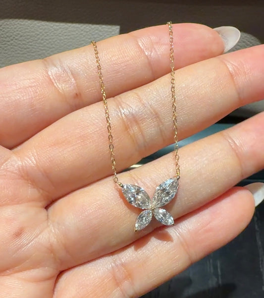 Marquise‑Cut Lab‑Grown Diamond Butterfly Pendant Necklace | 18K Gold