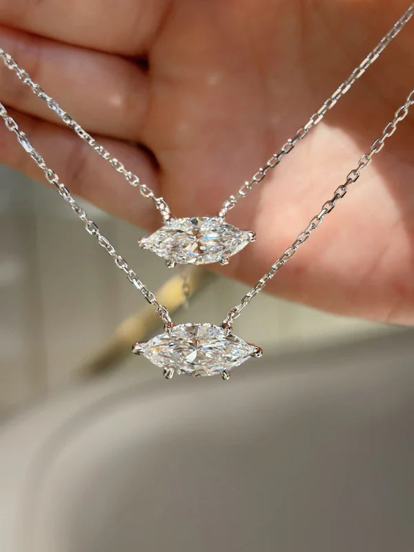 Marquise Lab Grown Diamond Horizontal Necklace with Lip Detail | Romantic Design | 18K White Gold
