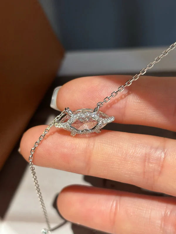 Marquise Lab Grown Diamond Horizontal Necklace with Lip Detail | Romantic Design | 18K White Gold