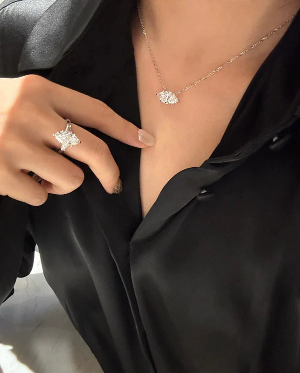 Marquise Lab Grown Diamond Horizontal Necklace with Lip Detail | Romantic Design | 18K White Gold