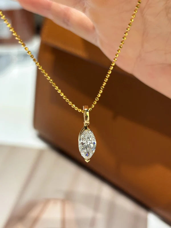 Marquise Lab Grown Diamond Solitaire Pendant Necklace | 18K Yellow Gold | Minimal & Customizable