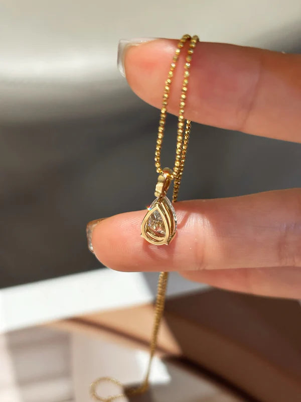 Pear Shape Lab Grown Diamond Solitaire Pendant Necklace | 18K Yellow Gold