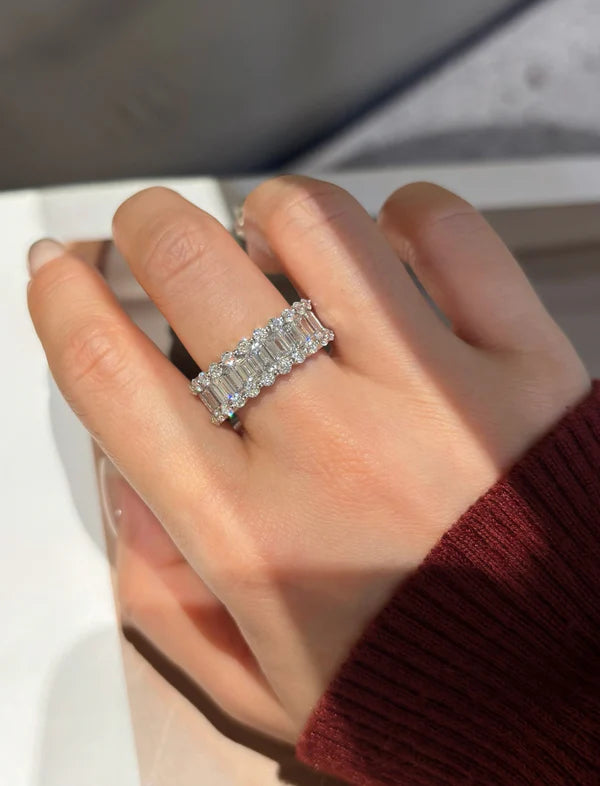 2.072ct /10 Triple Layer Lab Grown Diamond Band | Round & Emerald Cut Design | Luxury | Platinum