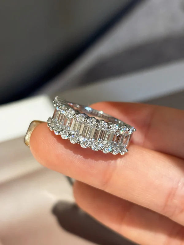 2.072ct /10 Triple Layer Lab Grown Diamond Band | Round & Emerald Cut Design | Luxury | Platinum