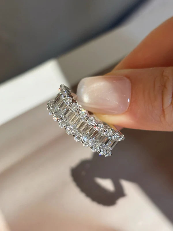 2.072ct /10 Triple Layer Lab Grown Diamond Band | Round & Emerald Cut Design | Luxury | Platinum