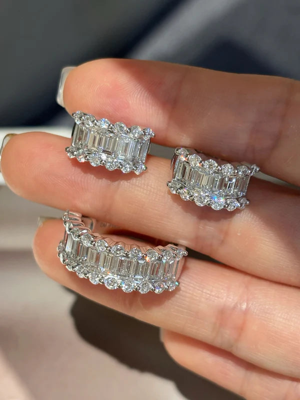 2.072ct /10 Triple Layer Lab Grown Diamond Band | Round & Emerald Cut Design | Luxury | Platinum