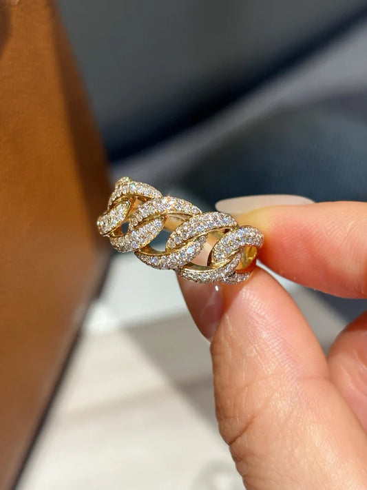Cuban Chain Style Lab Grown Diamond Ring | Full Diamond Design | 18K Yellow Gold