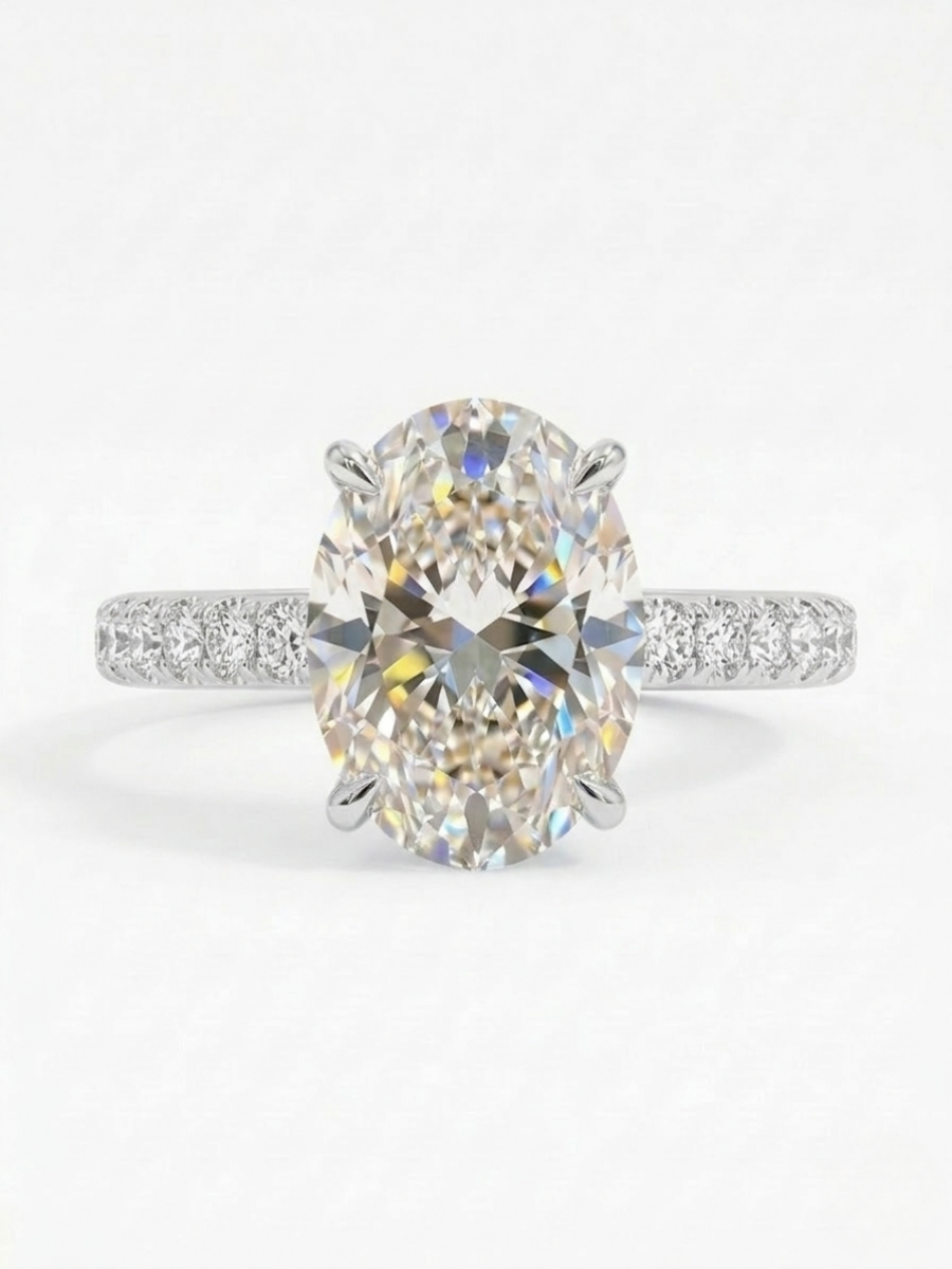 Dainty Hidden Halo Oval Lab Diamond Ring