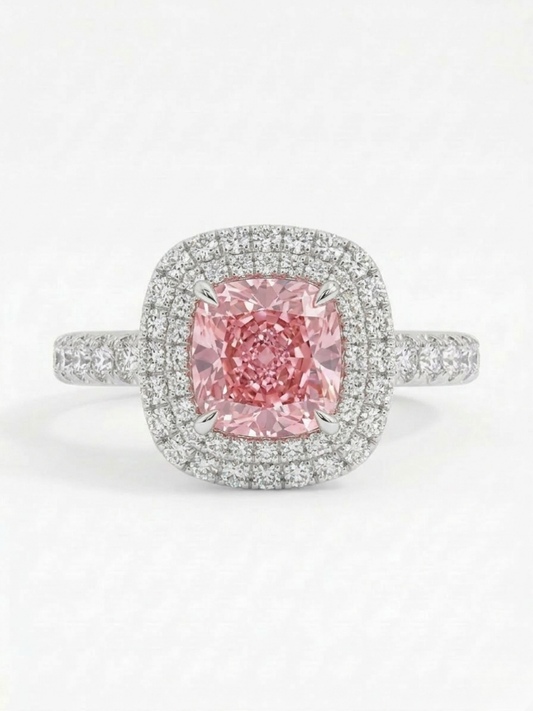 2.15 Carat 6.72g 18K Gold | Cushion Cut Pink Lab-Grown Diamond Ring | 6.72g 18K Gold | Vintage Half-Halo Design
