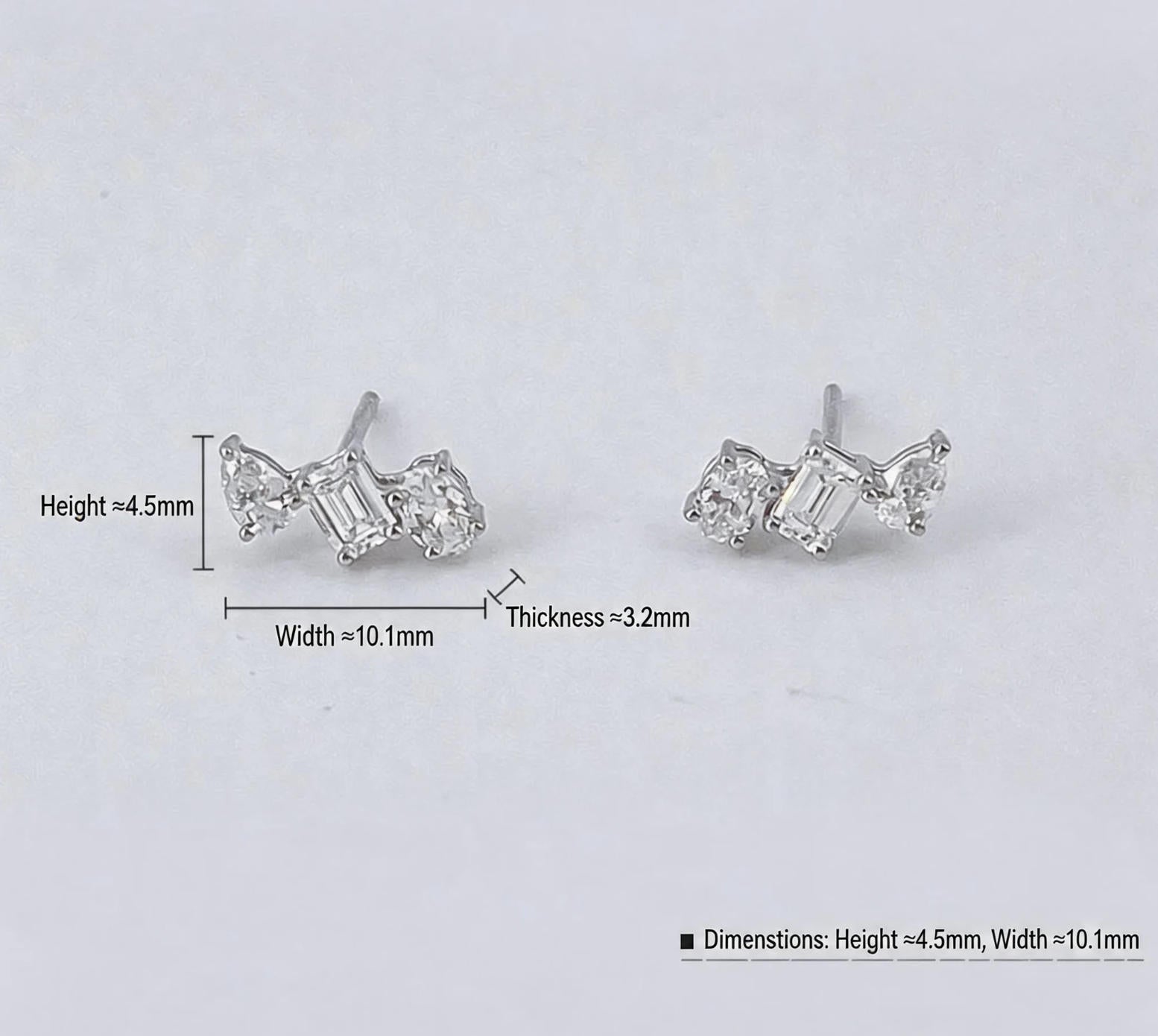 Emerald & Pear Cut Lab Diamond Cluster Studs | Everyday Luxury Earrings | 18K White Gold
