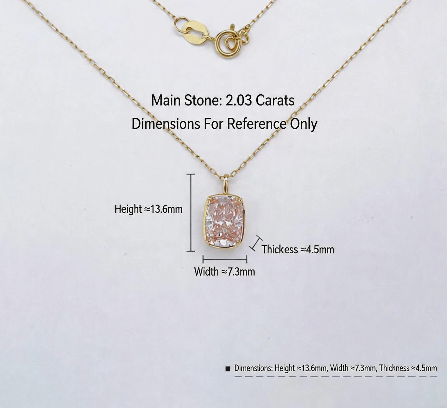 2.03CT Radiant Cut Lab Grown Pink Diamond Pendant Necklace | 18K Yellow Gold