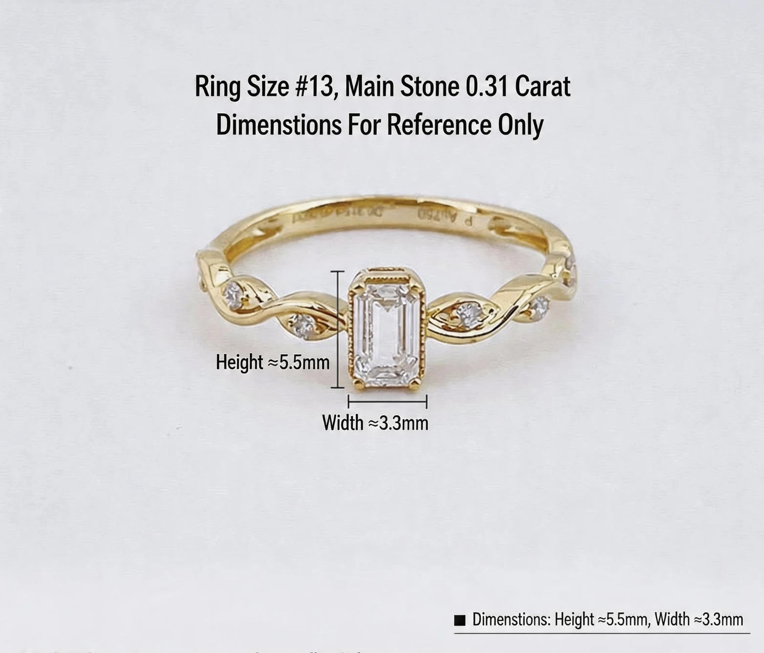 Emerald Cut Lab Grown Diamond With Vine Twist Accent Stones Stackable Ring | 18K Gold