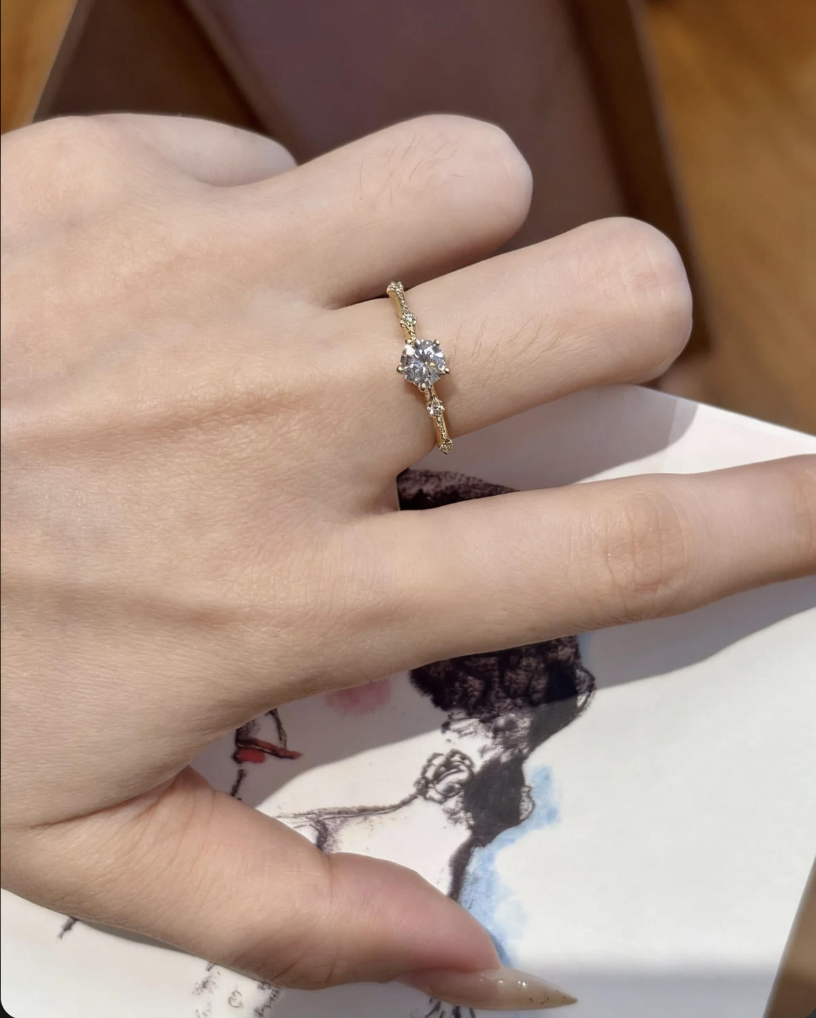 Vintage Milgrain Lab Grown Diamond Engagement Ring | Pave Accents | 18K Gold