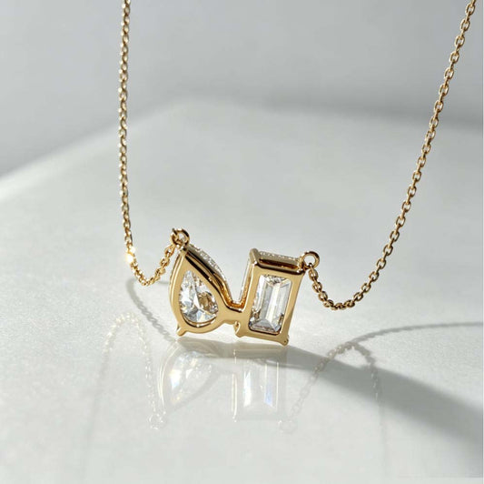 Emerald‑Cut & Pear‑Cut Lab‑Grown Diamond Two‑Stone Pendant Necklace | 18K Gold