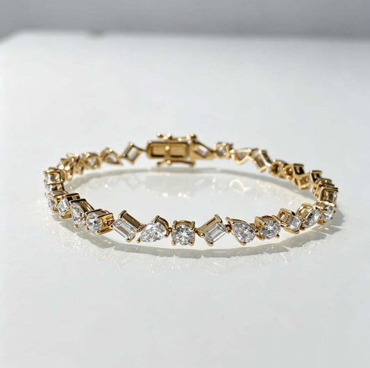 Mixed‑Cut Lab‑Grown Diamond Tennis Bracelet | 14K & 18K Yellow Gold