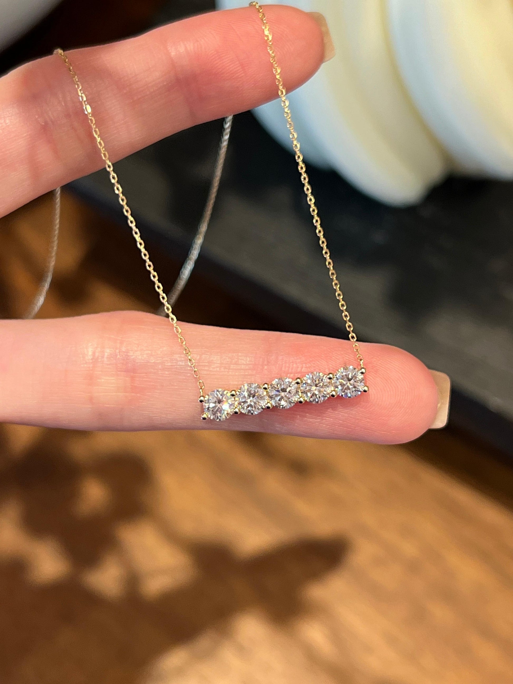 Lab-Grown Diamond Five-Stone Bar Pendant Necklace | 18K Gold