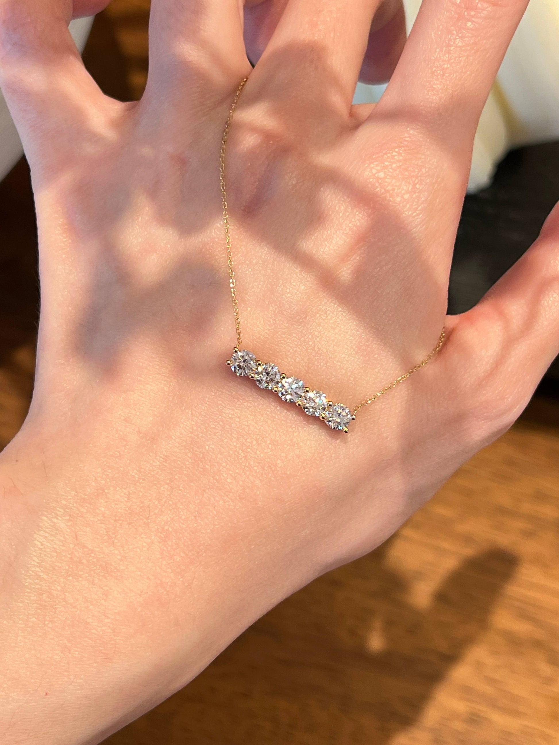 Lab-Grown Diamond Five-Stone Bar Pendant Necklace | 18K Gold