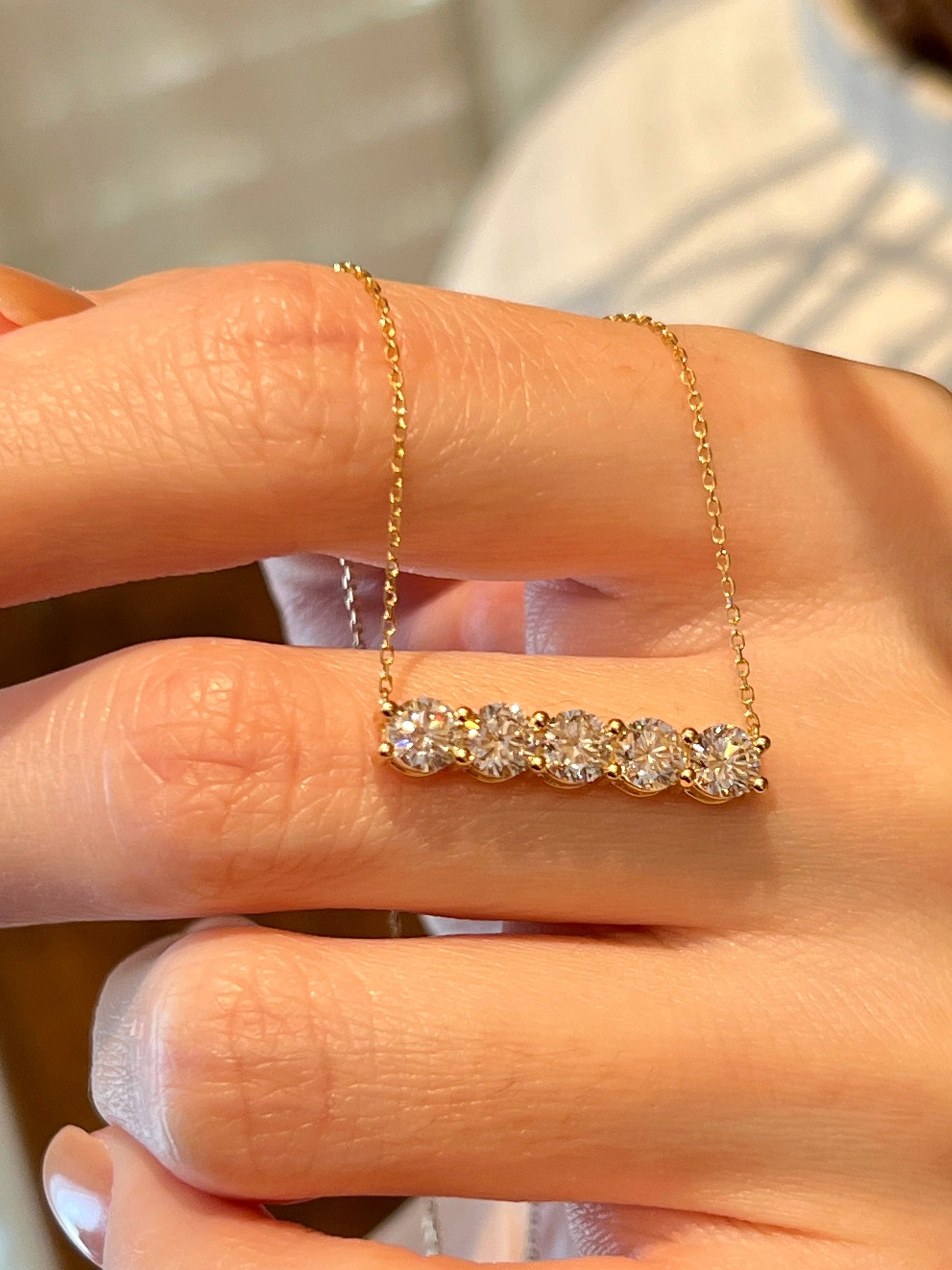 Lab-Grown Diamond Five-Stone Bar Pendant Necklace | 18K Gold