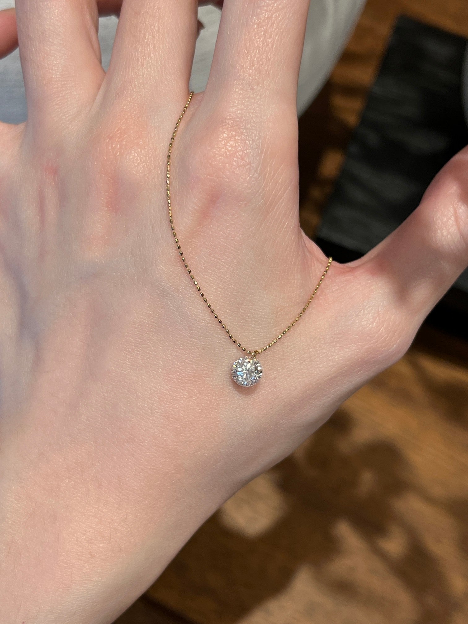 Lab-Grown Diamond Solitaire Pendant Necklace | Beaded Chain | 18K Gold