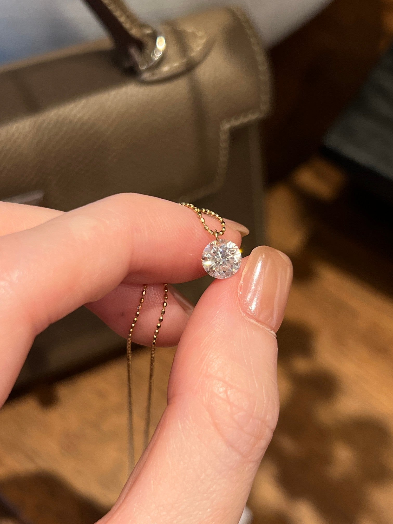 Lab-Grown Diamond Solitaire Pendant Necklace | Beaded Chain | 18K Gold