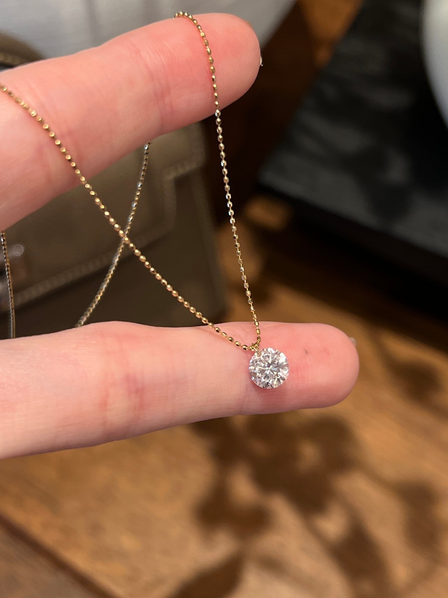 Lab-Grown Diamond Solitaire Pendant Necklace | Beaded Chain | 18K Gold