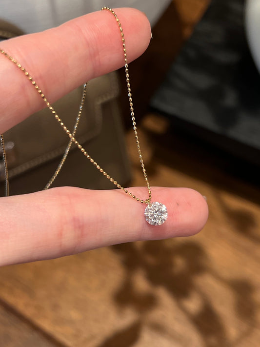Lab-Grown Diamond Solitaire Pendant Necklace | Beaded Chain | 18K Gold