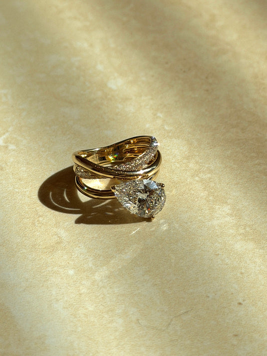 Pear Lab Grown Diamond Intertwined Split Shank | Engagement Ring Set | Pave Stackable Bridal Two Piece | 18K Gold