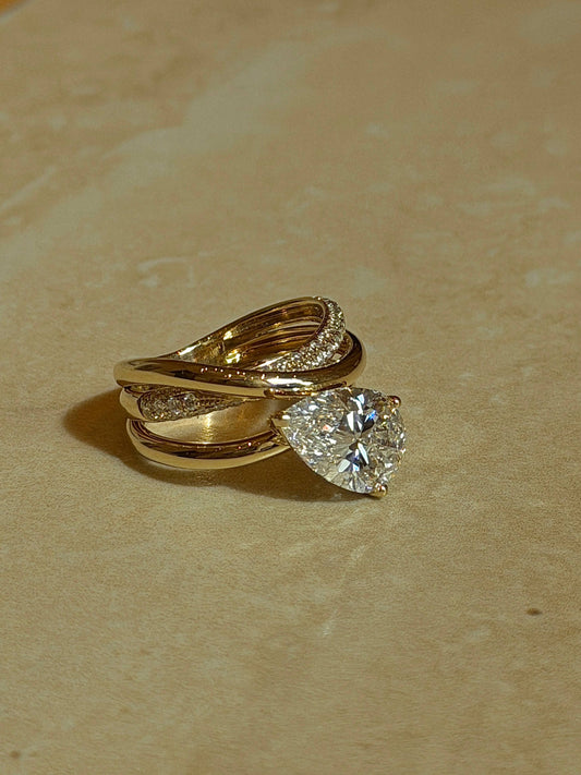 Pear Lab Grown Diamond Intertwined Split Shank | Engagement Ring Set | Pave Stackable Bridal Two Piece | 18K Gold