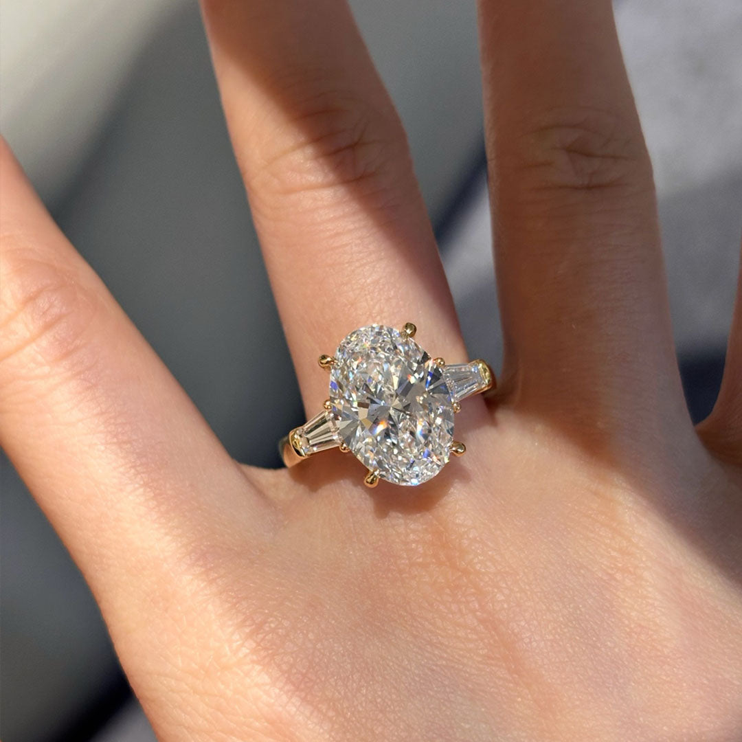 Oval Center Trilogy Ring | Baguette Sidestones | Architectural Elegance | Lab-Grown Diamonds