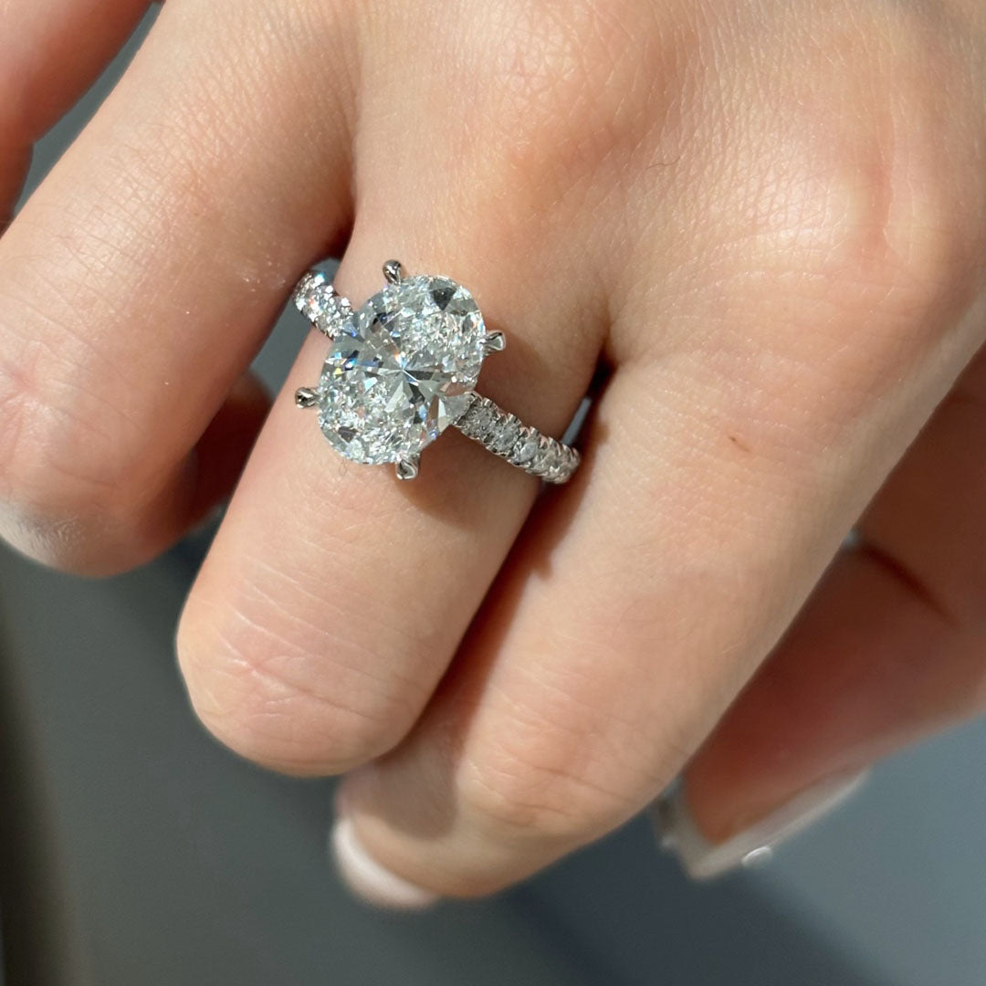 Dainty Hidden Halo Oval Lab Diamond Ring
