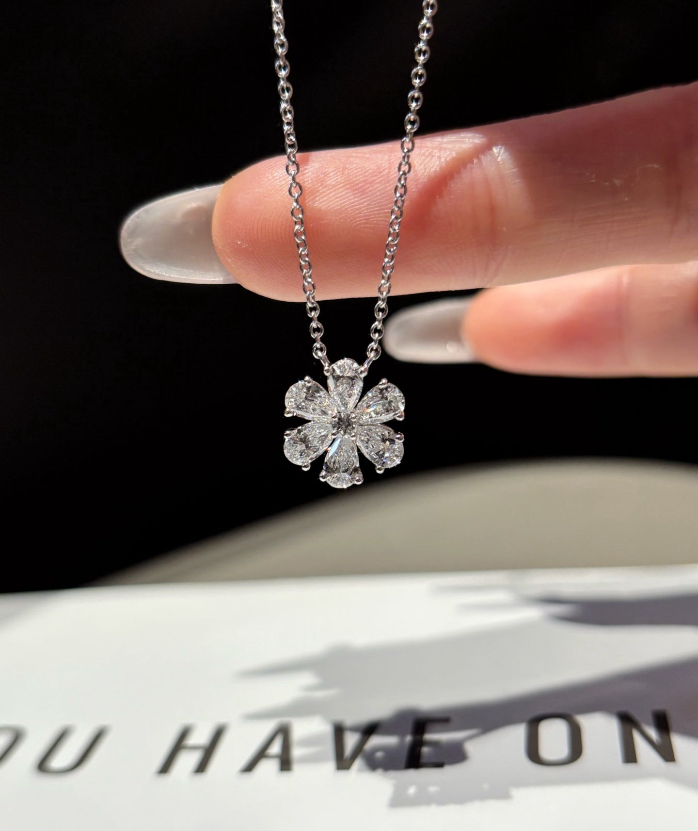 Floral Lab Grown Diamond Necklace | Pear & Round Cut Flower Design | Platinum