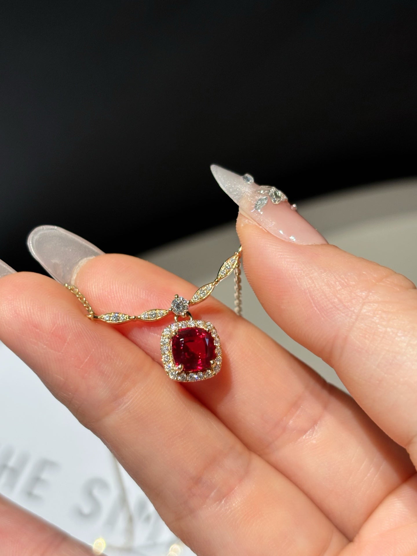 Lab Grown Ruby Cushion Cut Pendant Necklace | Everyday Elegance & Thoughtful Gifting | 18K Yellow Gold