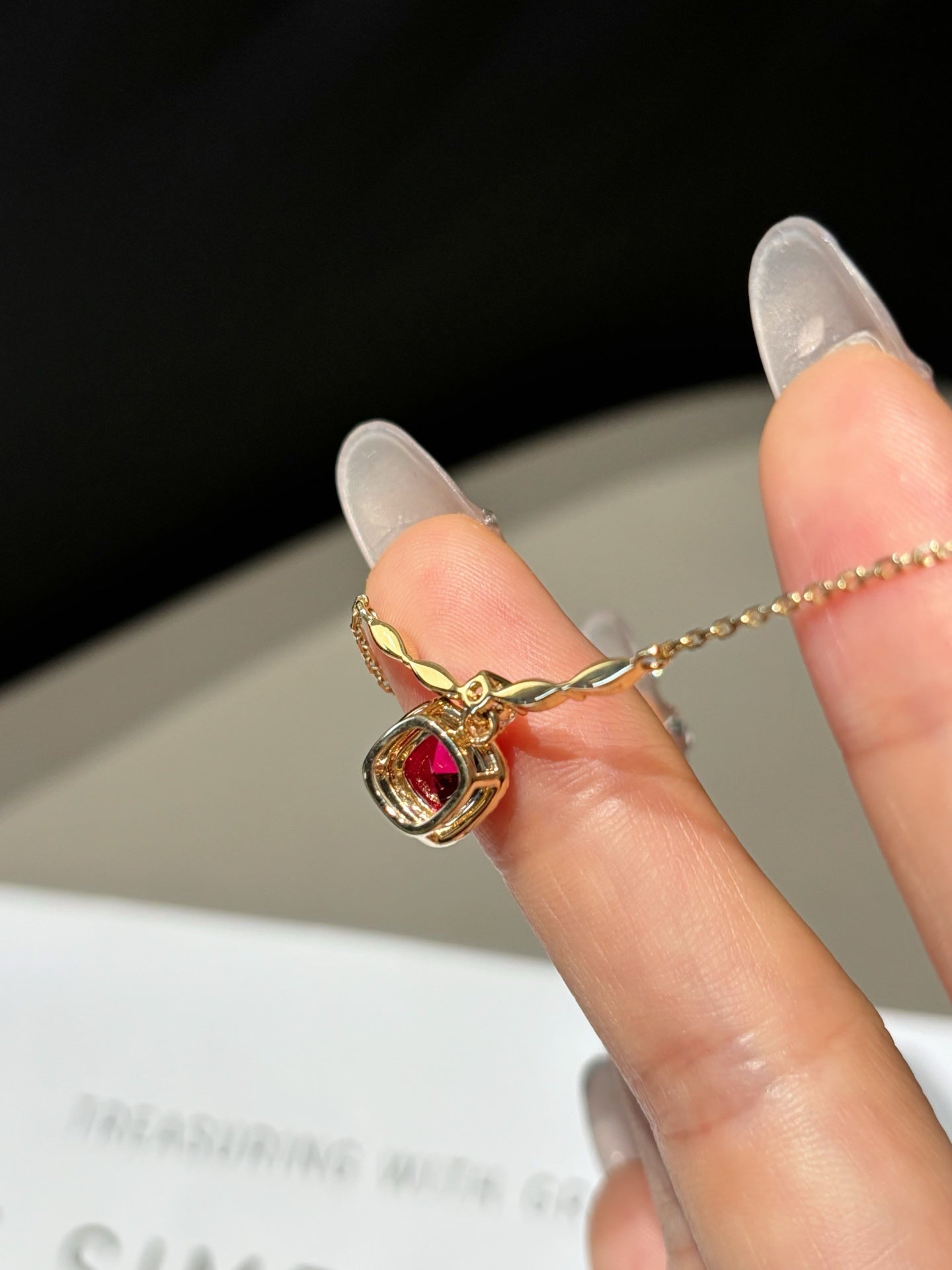 Lab Grown Ruby Cushion Cut Pendant Necklace | Everyday Elegance & Thoughtful Gifting | 18K Yellow Gold