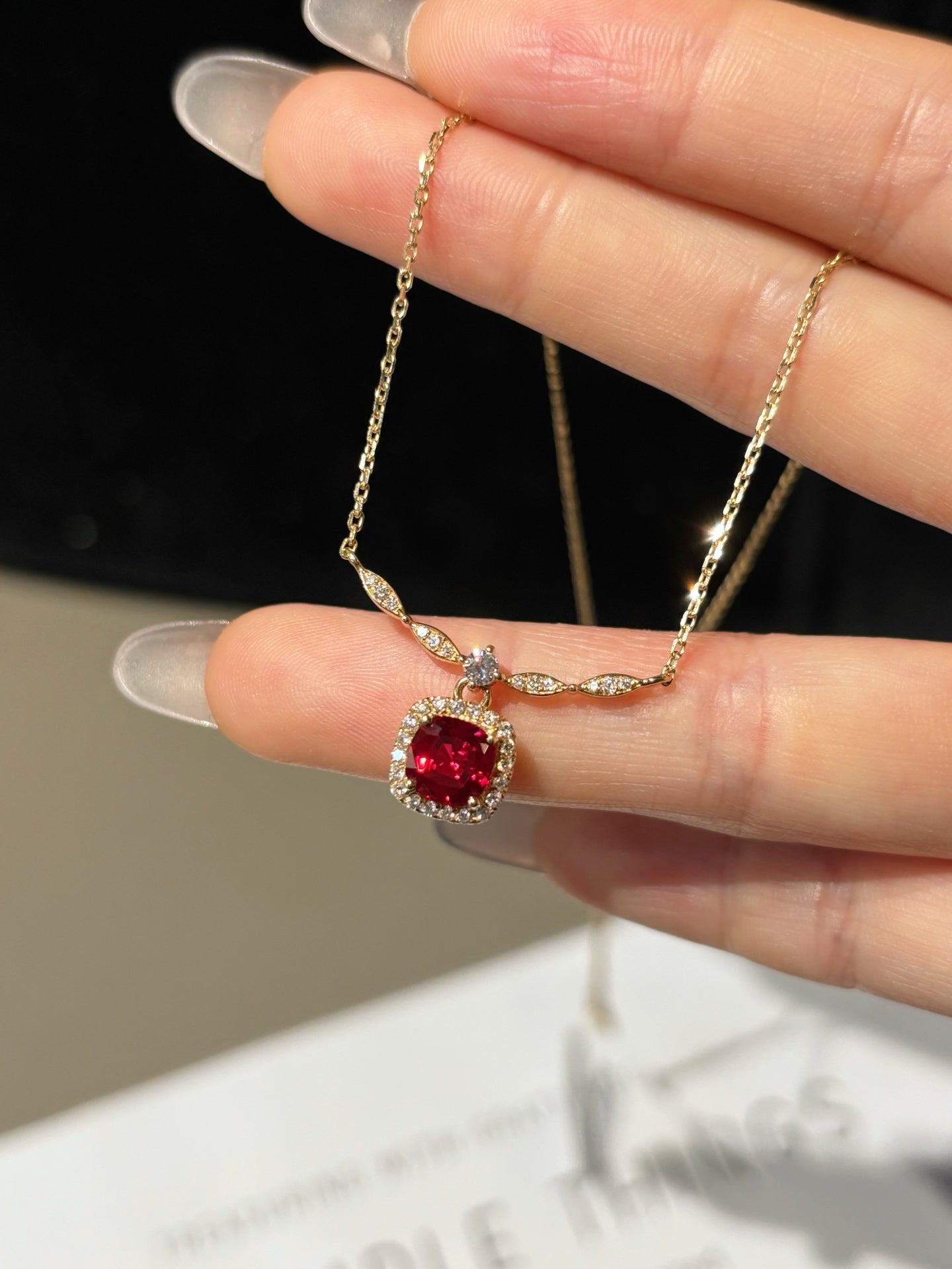 Lab Grown Ruby Cushion Cut Pendant Necklace | Everyday Elegance & Thoughtful Gifting | 18K Yellow Gold
