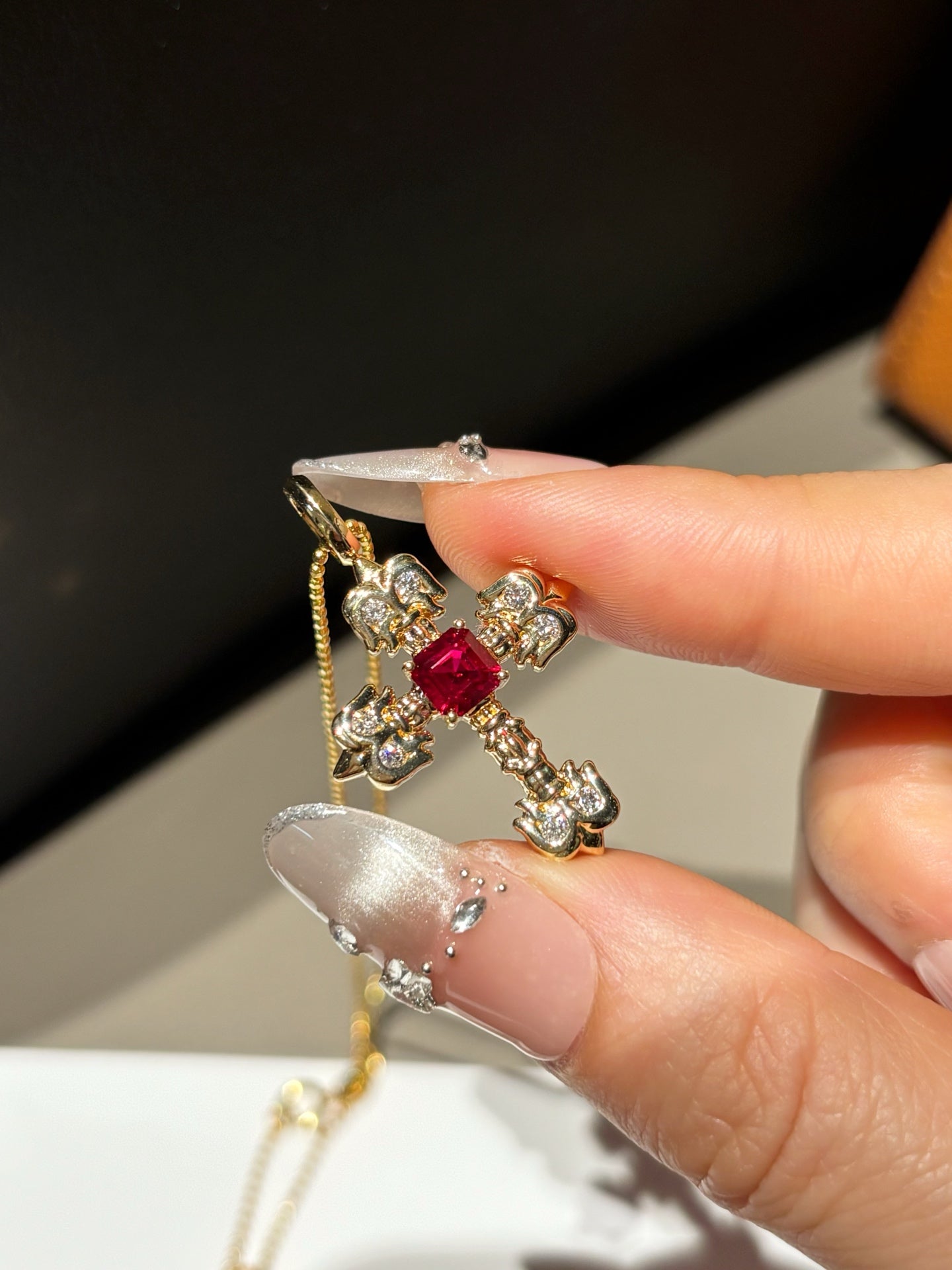 Lab Grown Ruby Cross Pendant Necklace | Everyday Faith & Timeless Gifting | 18K Yellow Gold