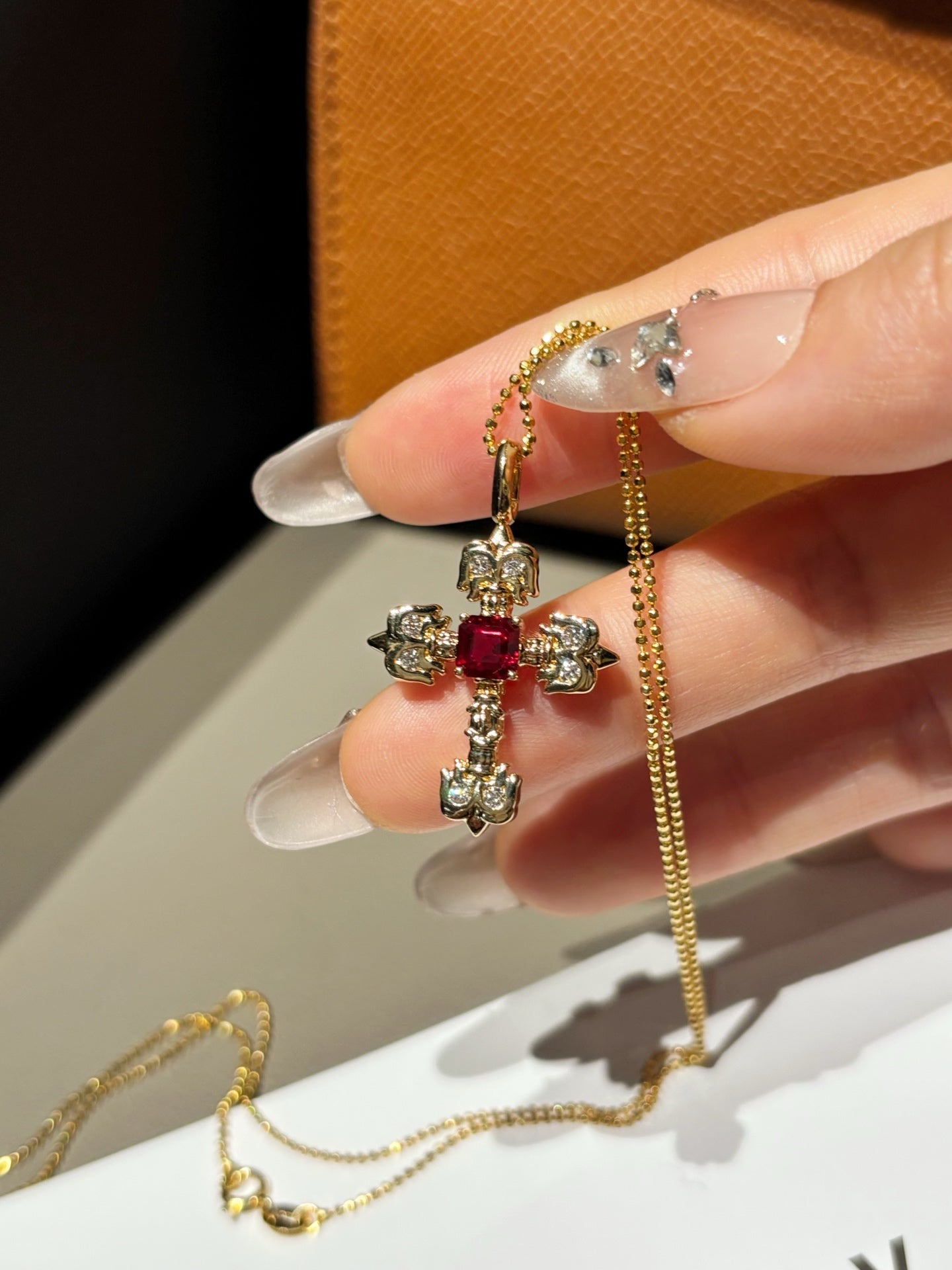 Lab Grown Ruby Cross Pendant Necklace | Everyday Faith & Timeless Gifting | 18K Yellow Gold