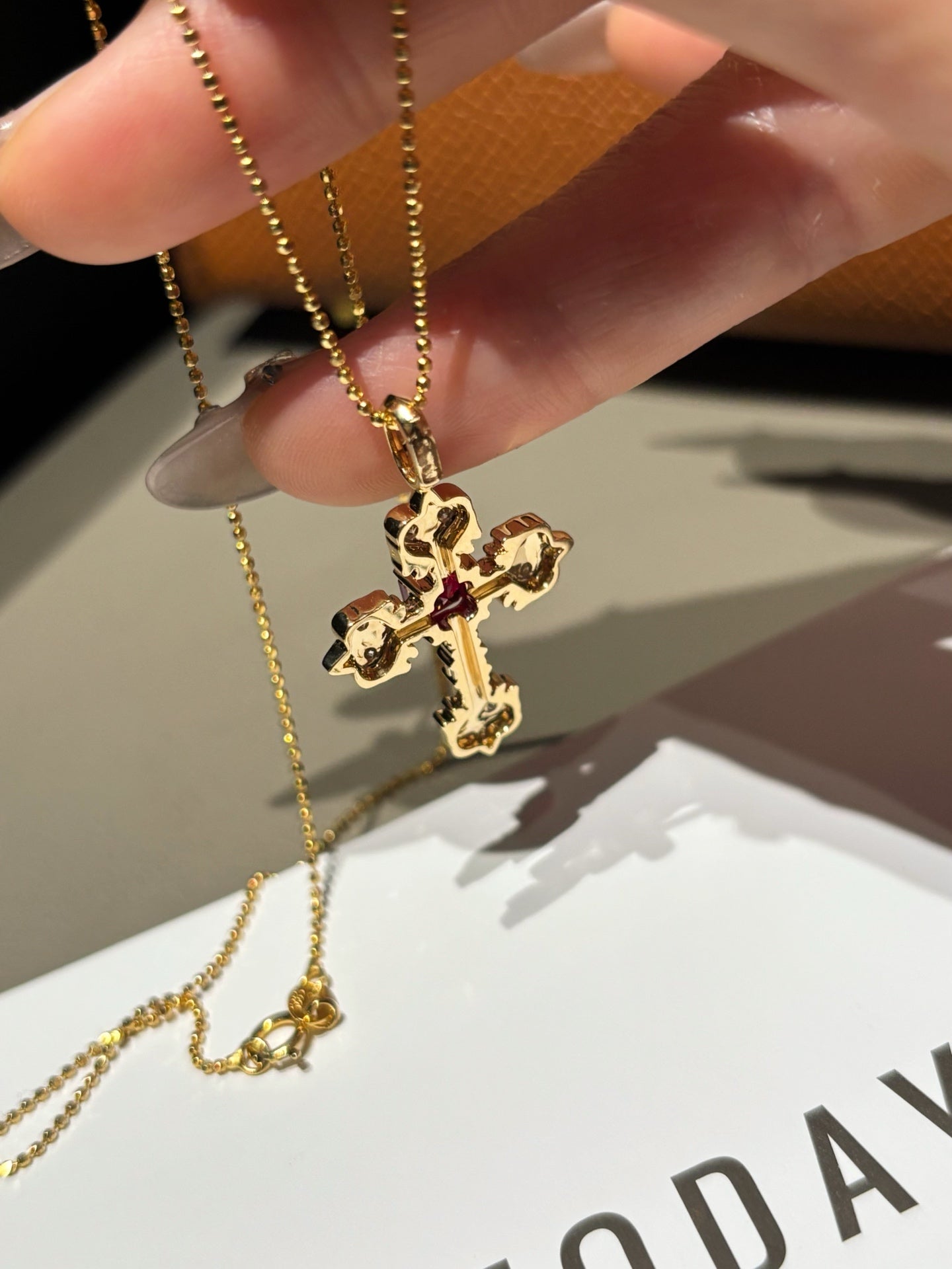 Lab Grown Ruby Cross Pendant Necklace | Everyday Faith & Timeless Gifting | 18K Yellow Gold