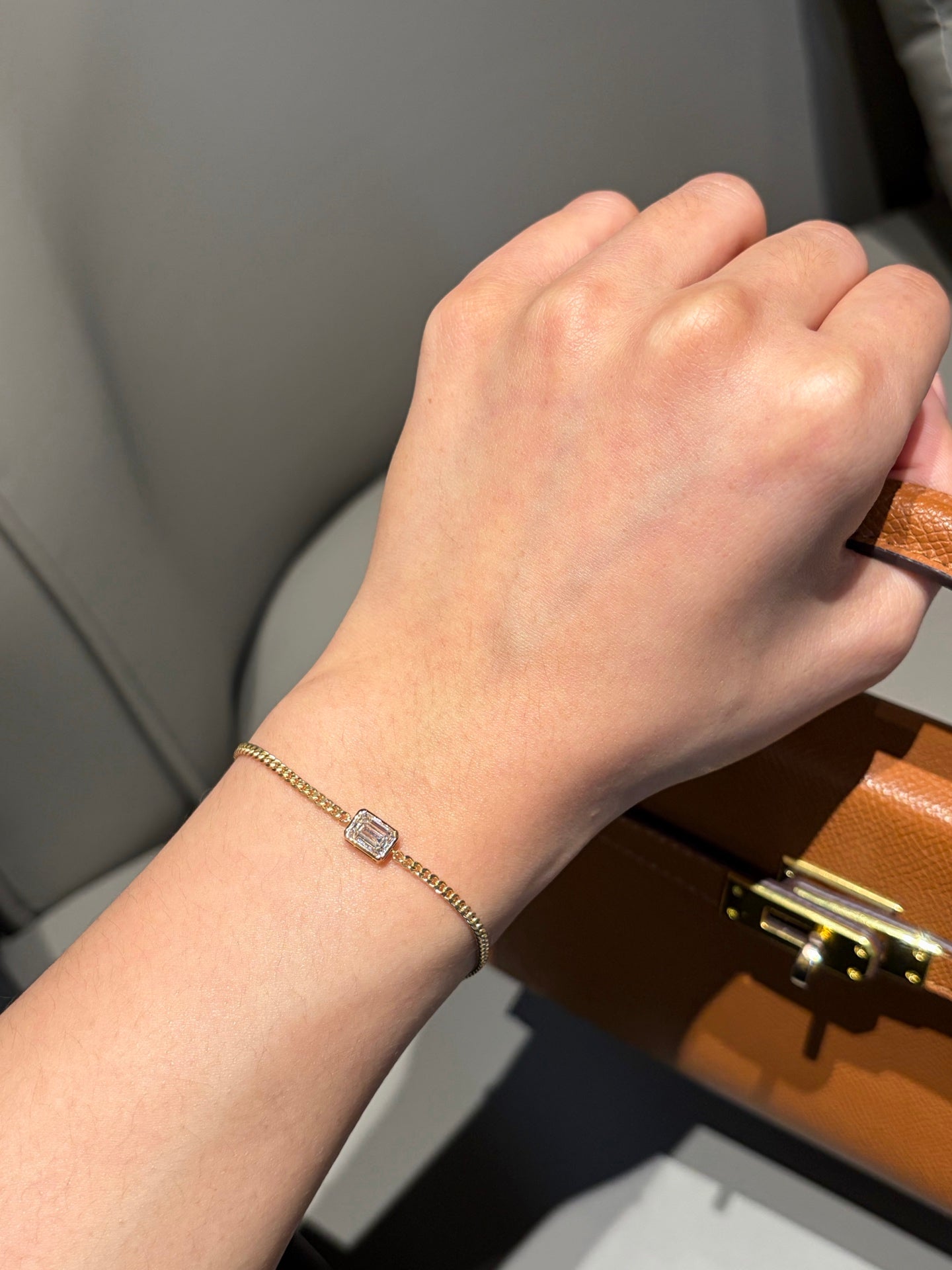 1ct Emerald Cut Lab Grown Diamond Bezel Bracelet | 18K Yellow Gold