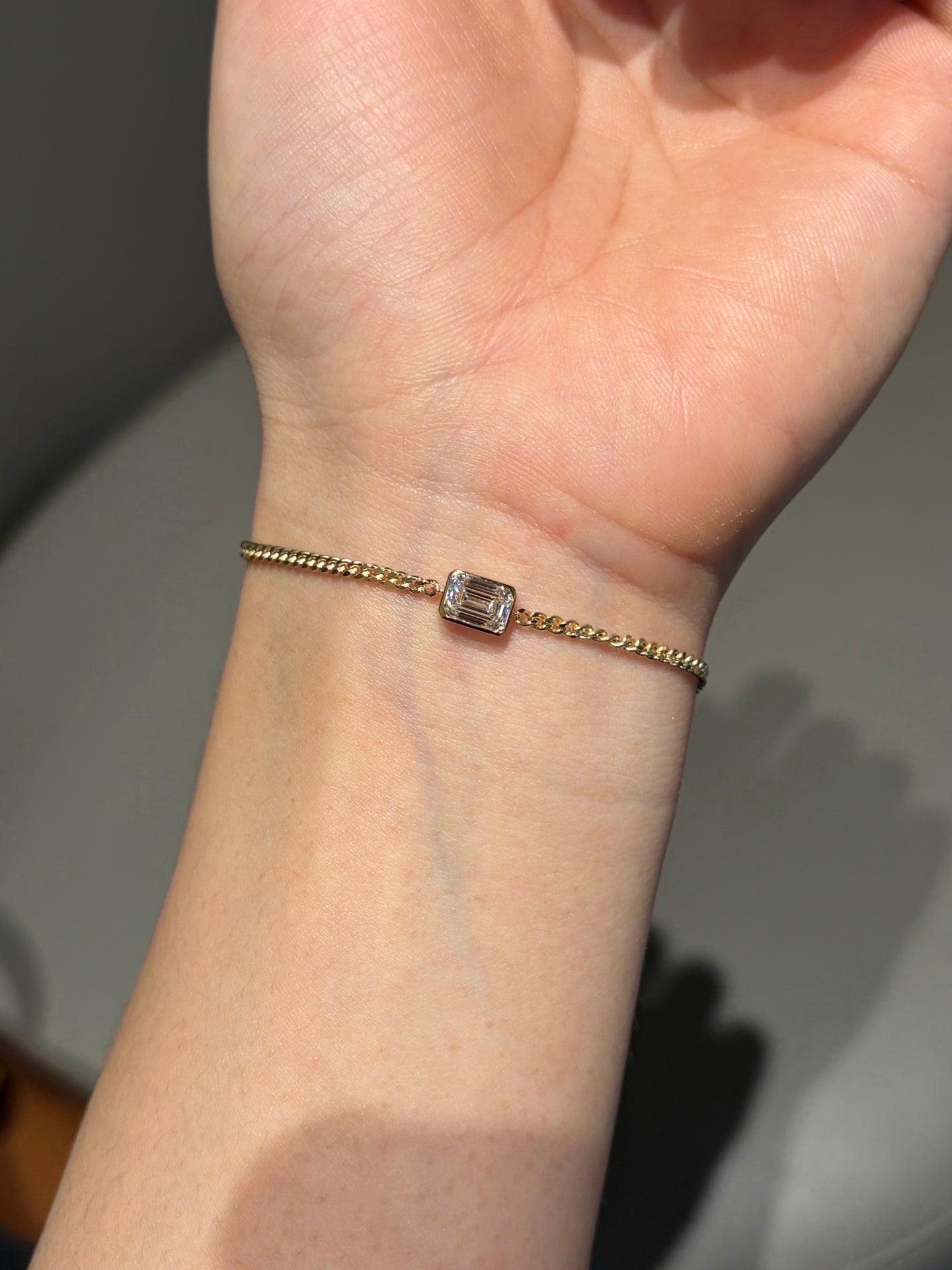 1ct Emerald Cut Lab Grown Diamond Bezel Bracelet | 18K Yellow Gold