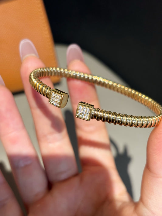 Pavé Diamond Square Cuff Bangle| 18K Yellow Gold
