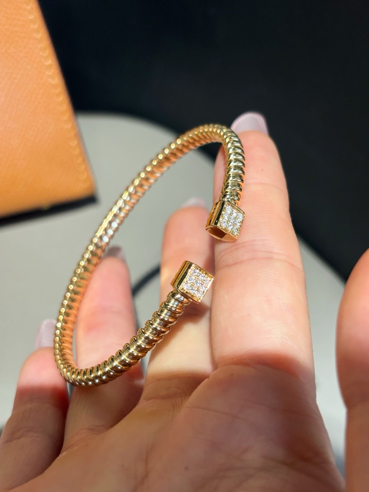 Pavé Diamond Square Cuff Bangle| 18K Yellow Gold
