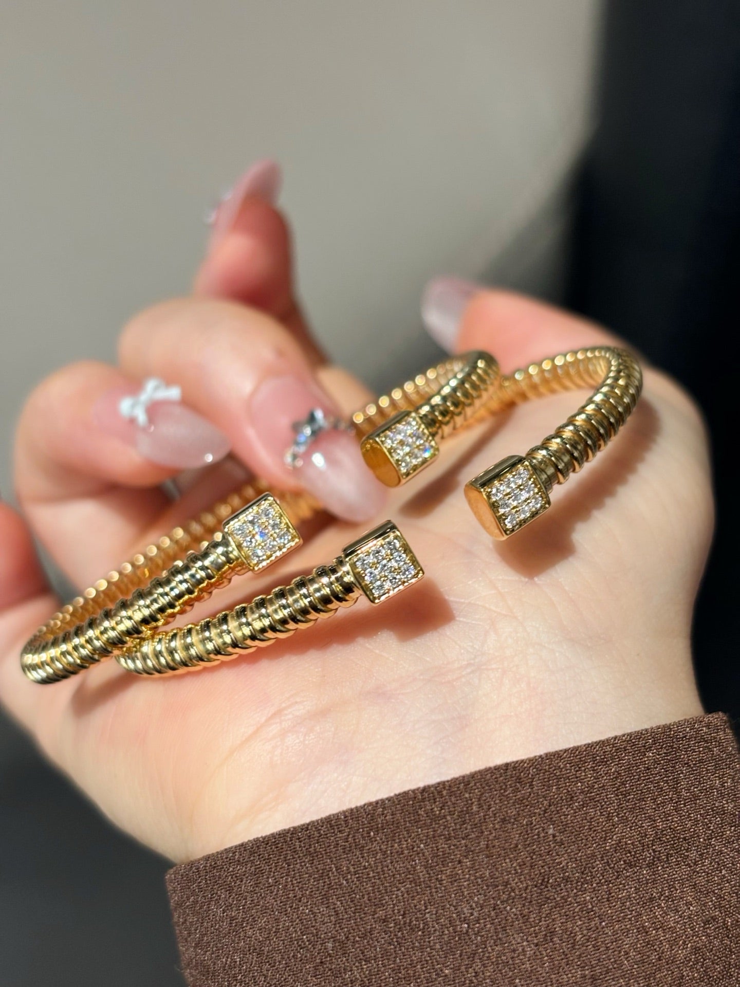 Pavé Diamond Square Cuff Bangle| 18K Yellow Gold
