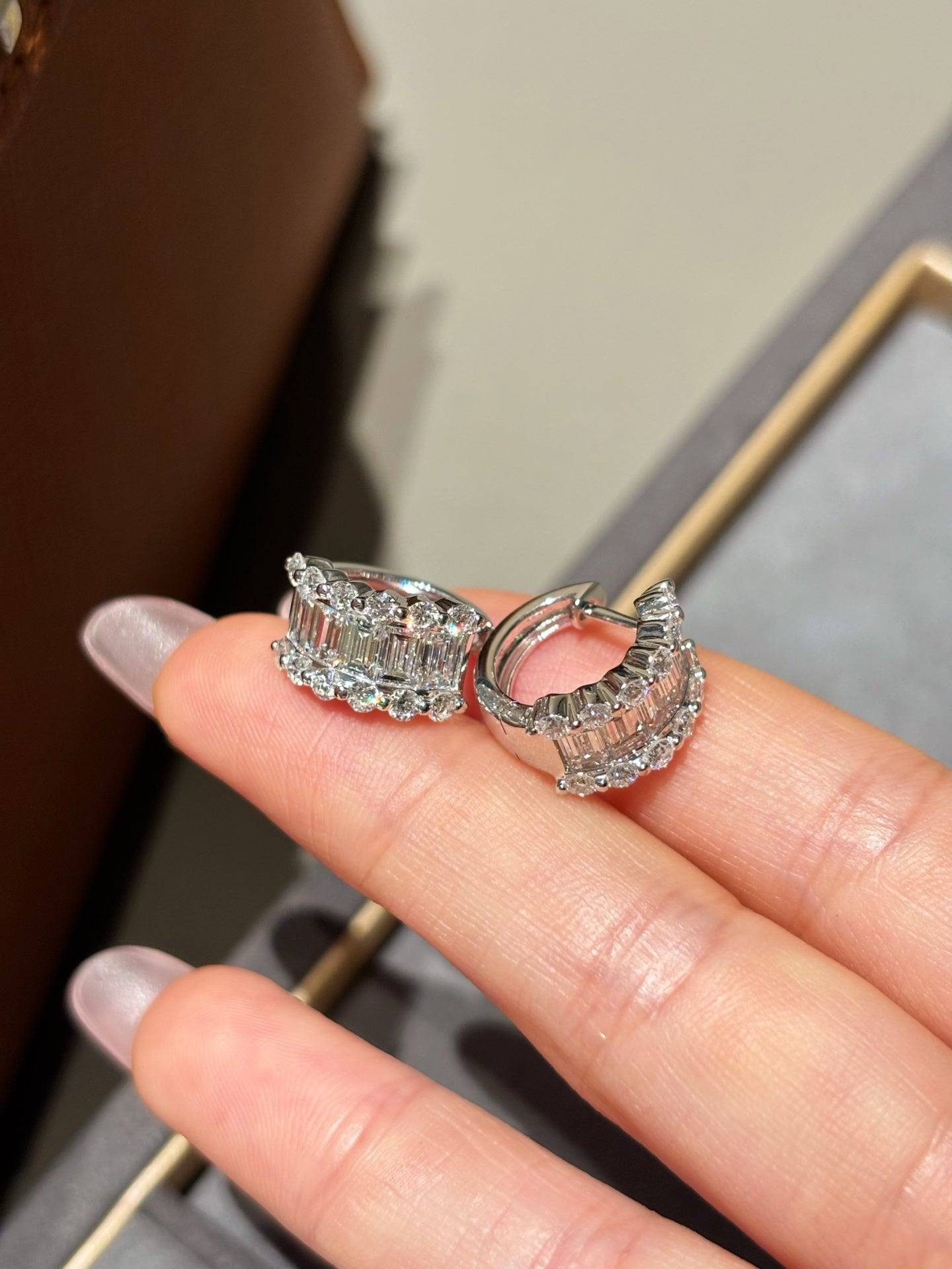 Lab Grown Diamond Emerald cut diamond earrings | 18K White Gold