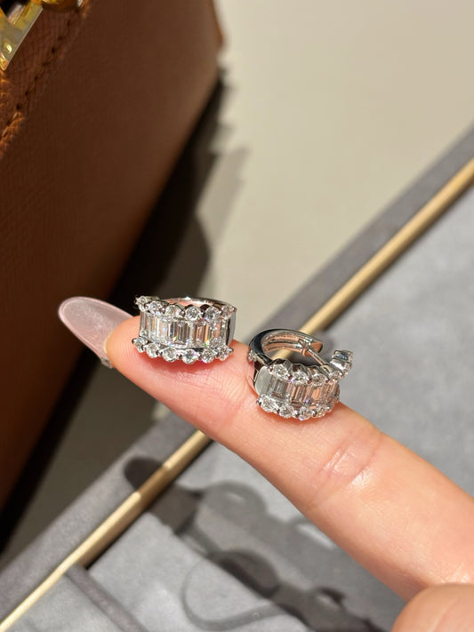 Lab Grown Diamond Emerald cut diamond earrings | 18K White Gold